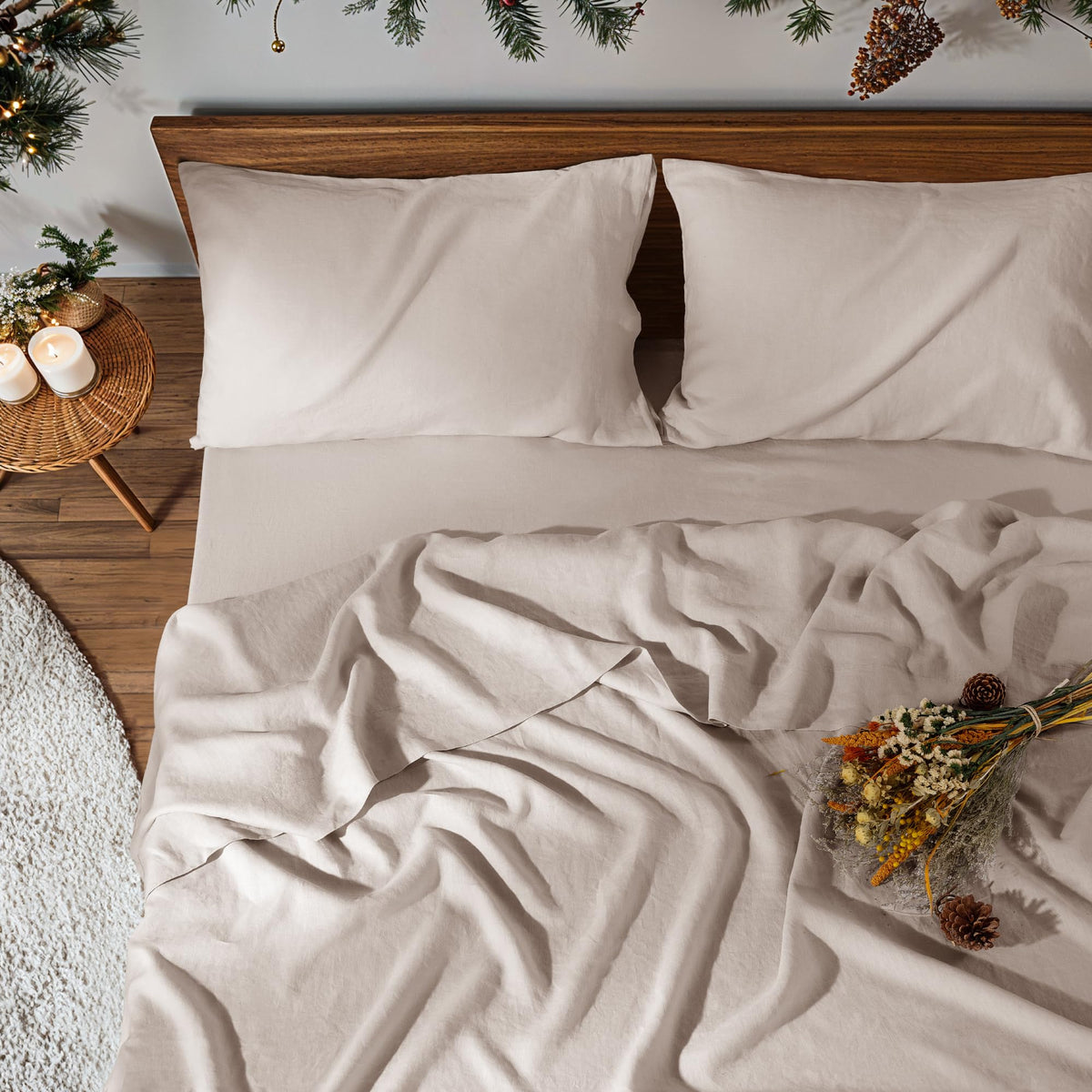 REDASW linen king fitted sheet with deep pocket secured for a smooth sleep surface