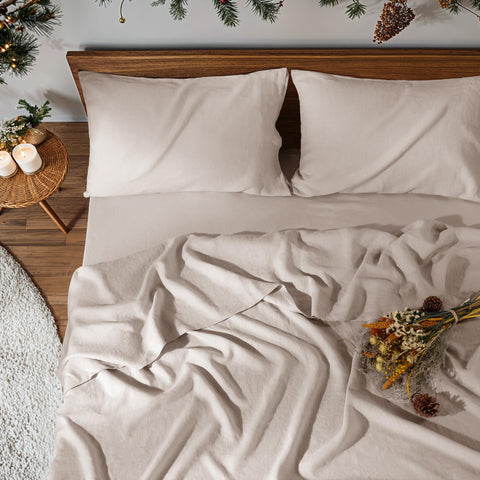 REDASW linen king fitted sheet with deep pocket secured for a smooth sleep surface