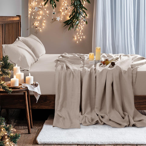 REDASW linen king flat sheet displayed with generous dimensions for temperature balance