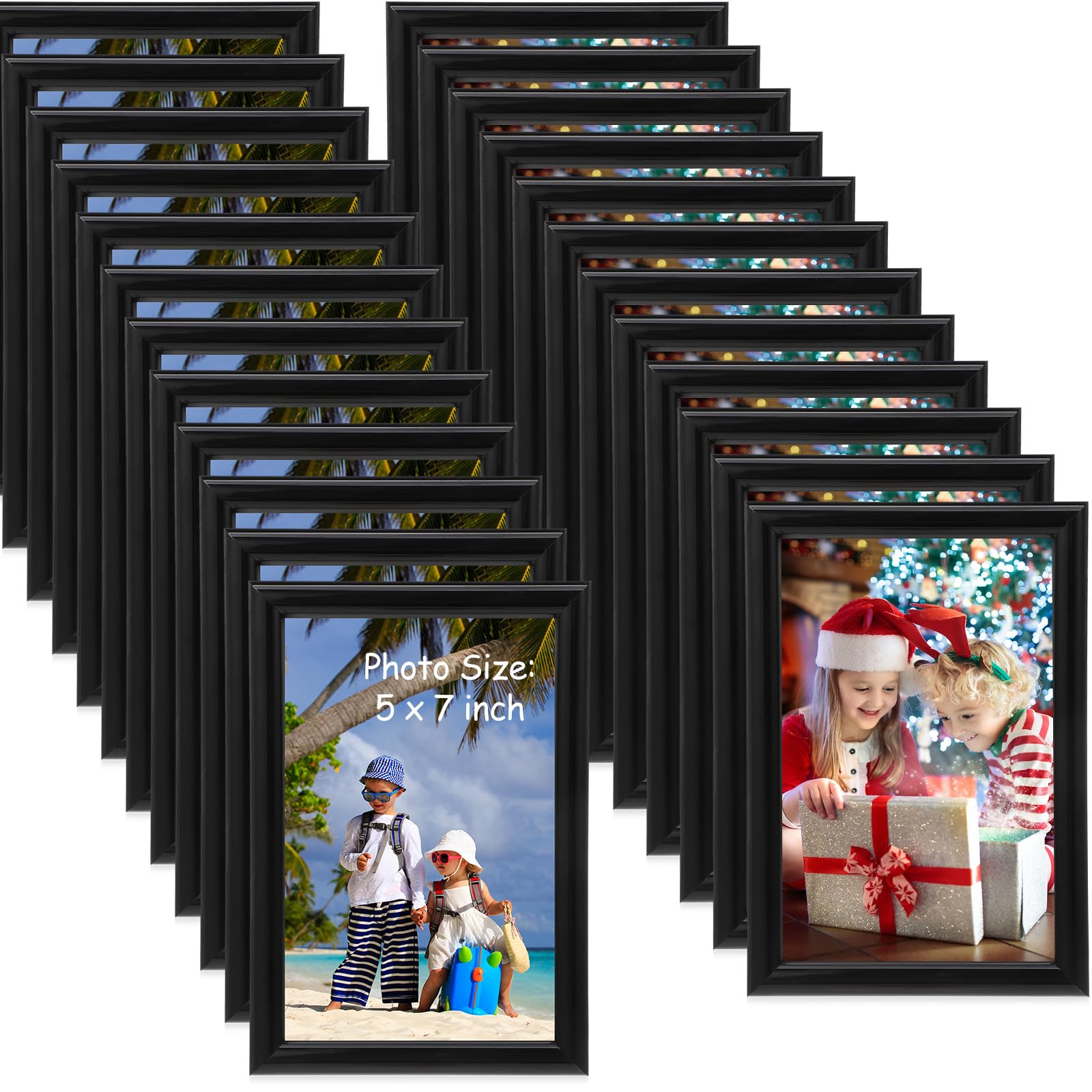 Redbaker 24-pack black 5x7 frames ready for wall mounting to display photos.