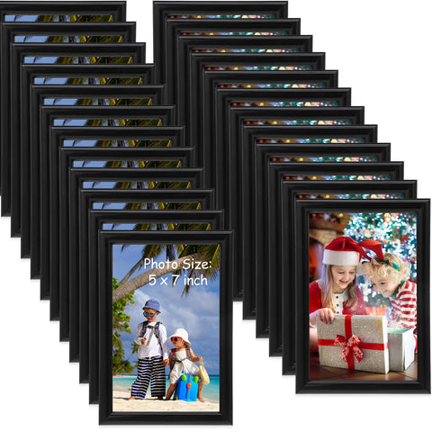 Redbaker 24-pack black 5x7 frames ready for wall mounting to display photos.