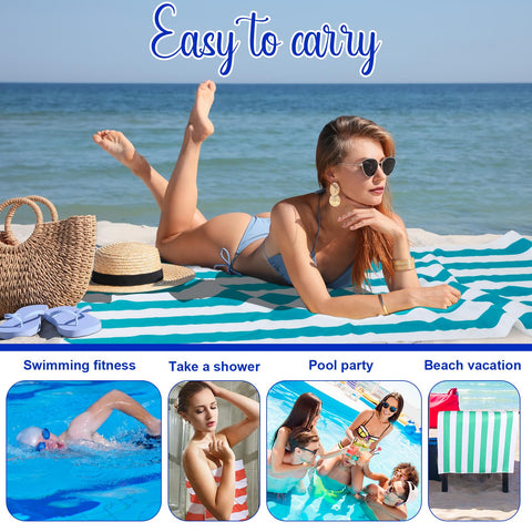 Redbaker purple-stripe towel, large surface, perfect for lounging outdoors.