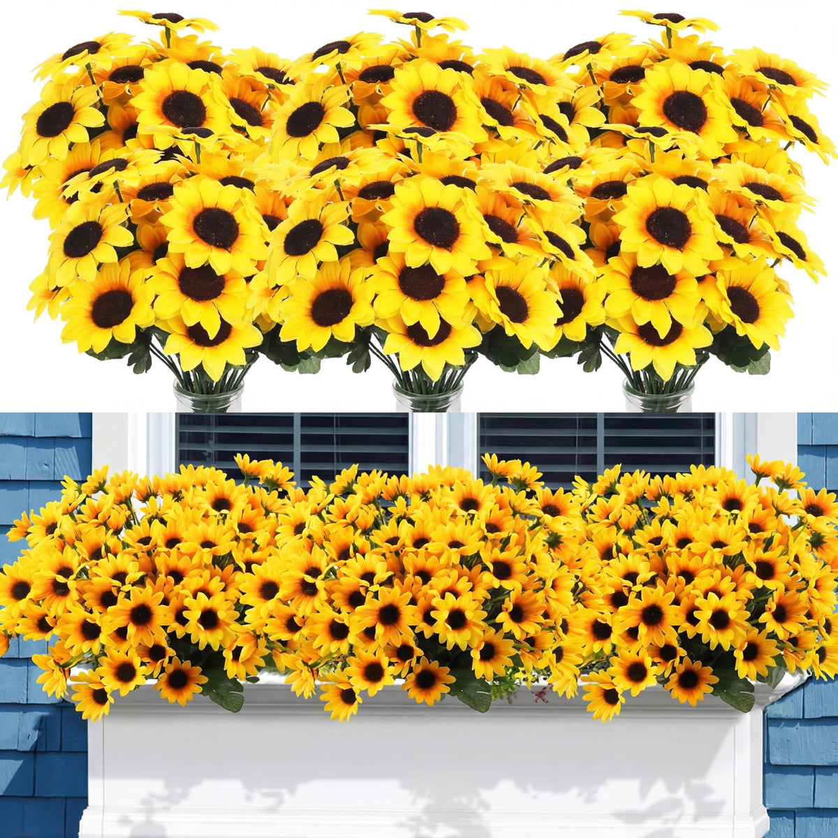 Redbaker sunflower bundles for outdoor stems provide lasting color and lifelike texture.