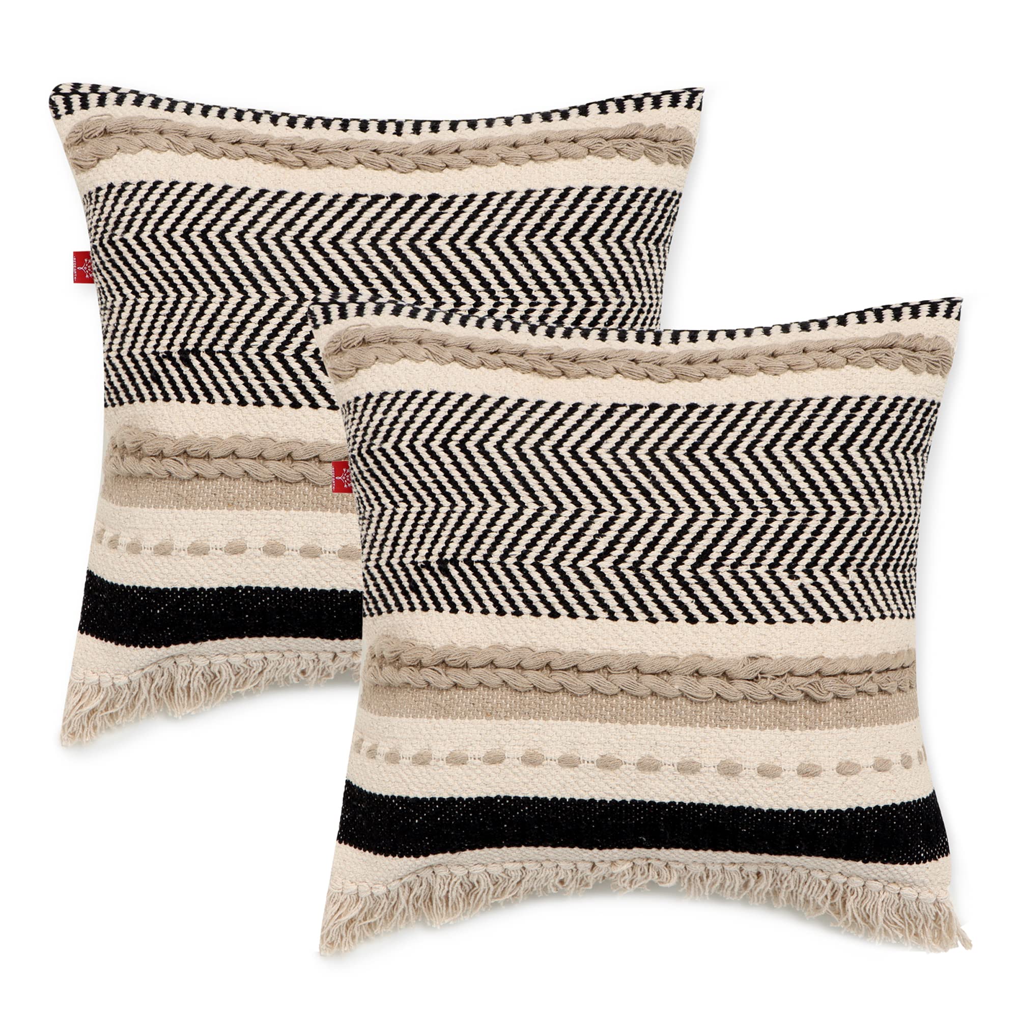 REDEARTH handmade boho pillow cover front dhurrie tufted detail adds rich texture