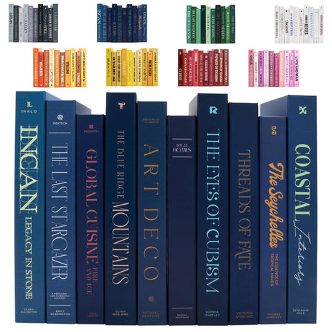 Redesigned Basics blue decorative books set neatly assembled for instant styling.