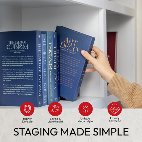 Redesigned Basics modern art inspired decor books elevate shelves with chic elegance.
