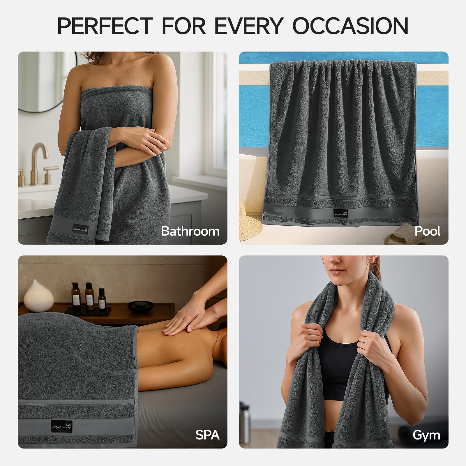 REDKISS 2 pack large towels in packaging design, dark gray