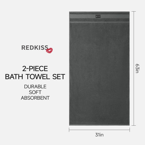 REDKISS bath towel 31x63 dark gray folded stack highlighting generous size