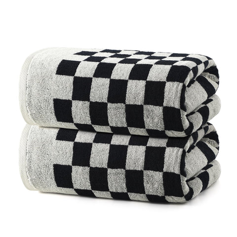 REDKISS retro checkered towel front view for stylish bathroom decor.