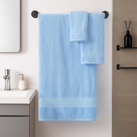 RedKiss blue towels laid out to showcase full set and size.
