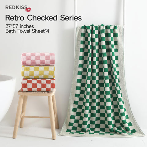 RedKiss checkered bath towels absorbent 600gsm for quick drying