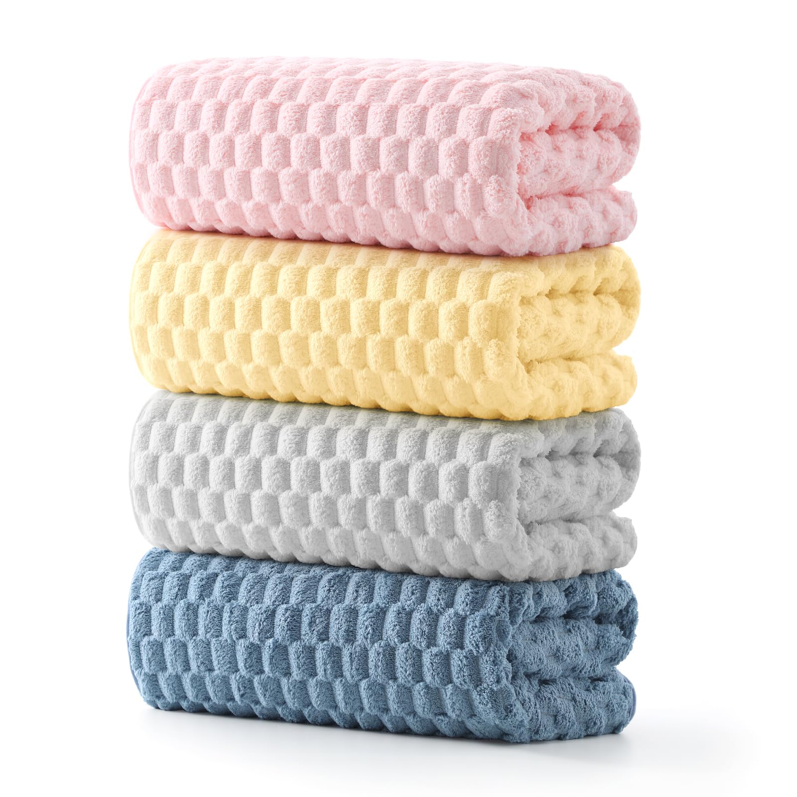 REDKISS four-pack microfiber bath towels in extra-large size for full-body coverage.