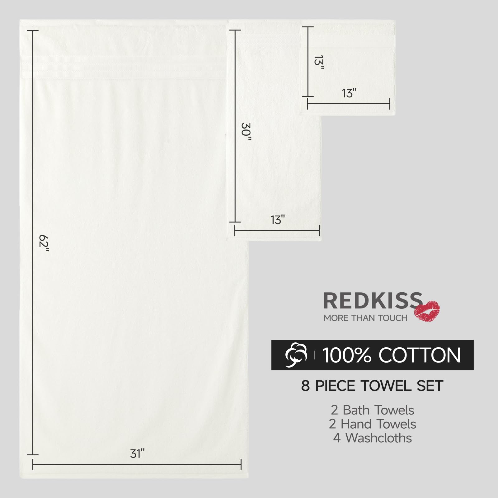 RedKiss ivory hand towels 2-pack emphasized for daily use