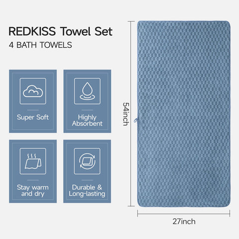 REDKISS microfiber towel blue waffle texture for faster drying after showers.