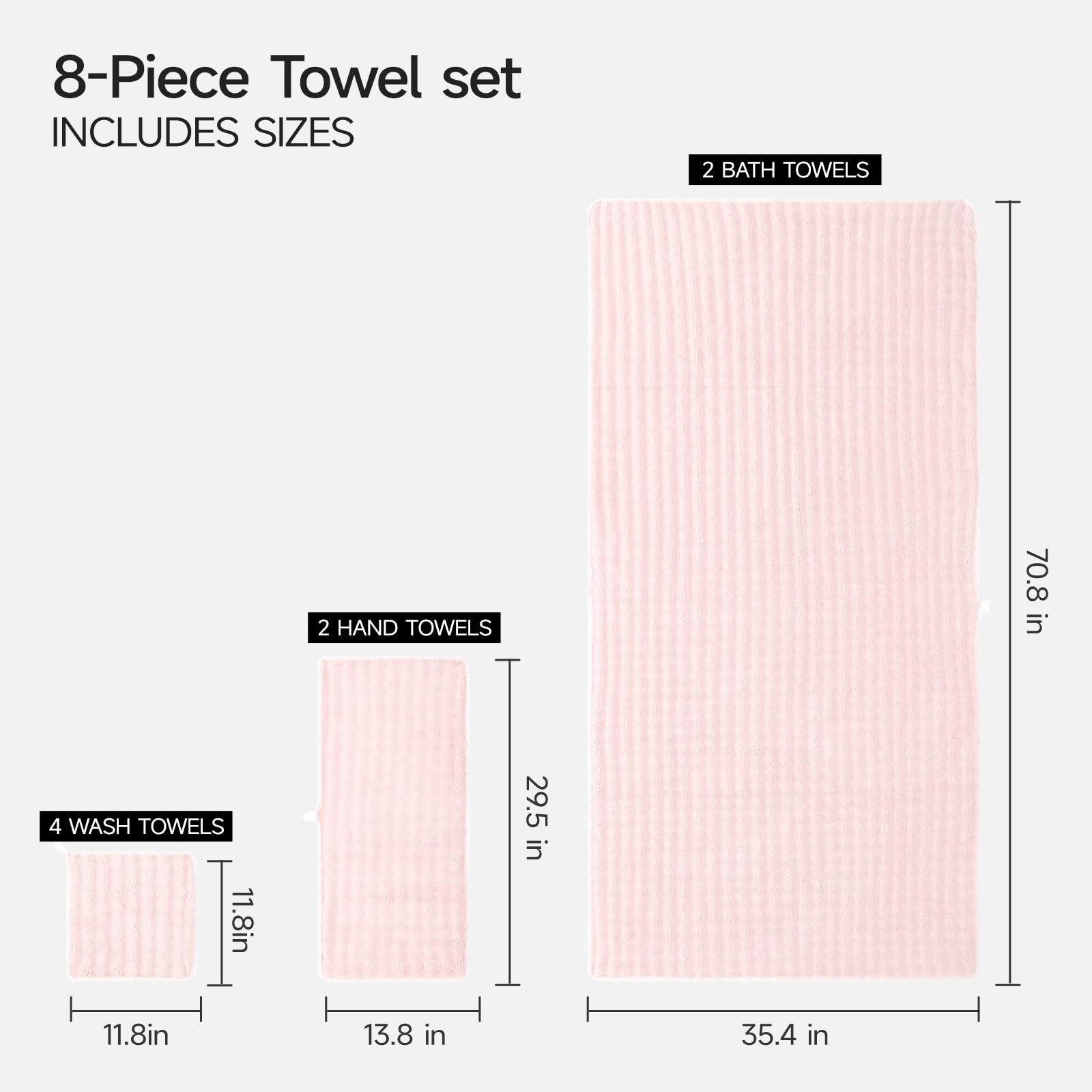 REDKISS Soft Bath Towel Set with hanging loops for easy home, gym, or travel storage.