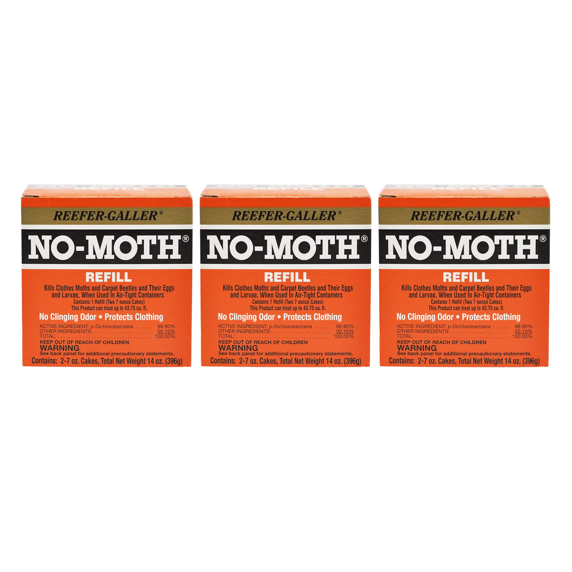 Reefer-Galler NO-Moth packaging with two moth cakes for closet storage