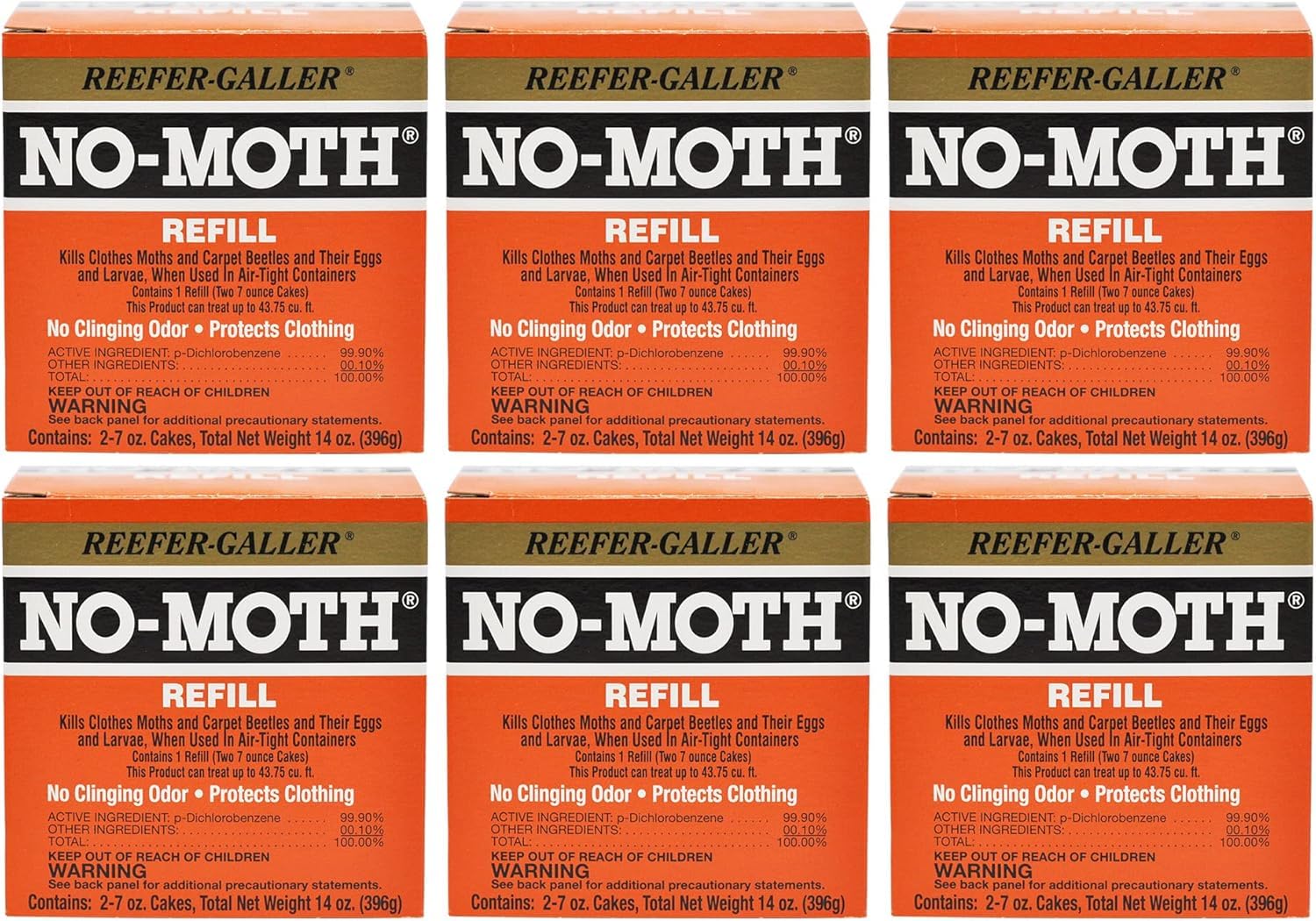 Reefer-Galler No Moth closet hanger refills front view for easy moth protection in storage.