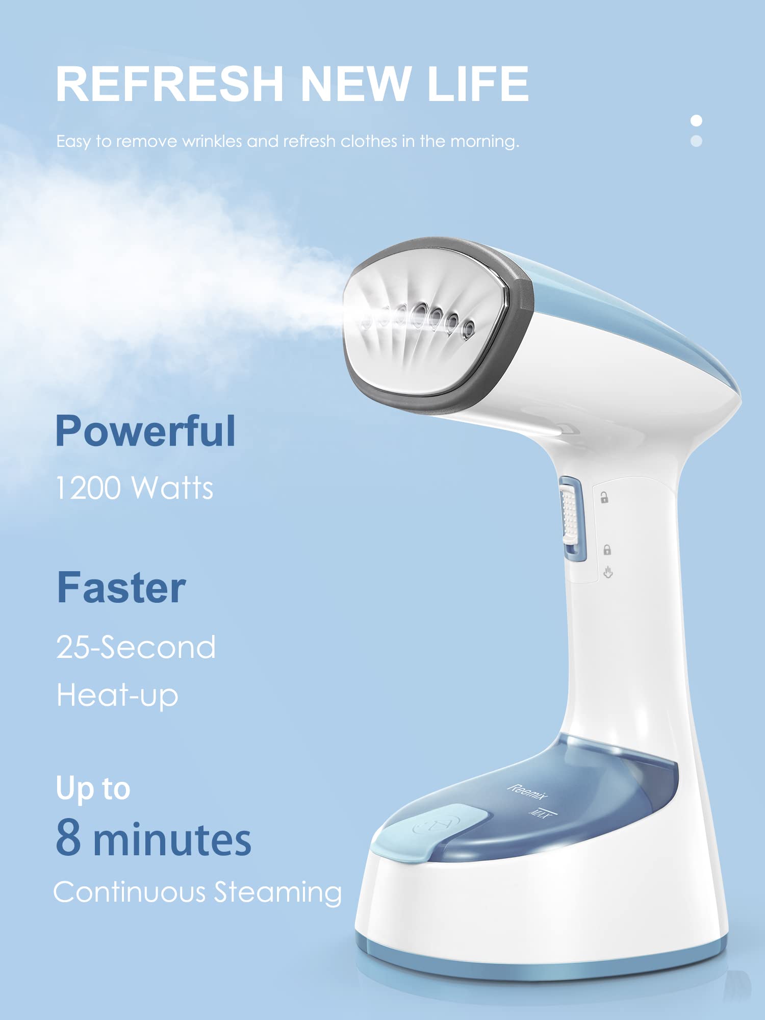 Reemix Steamer 8-foot cord offers flexible reach.