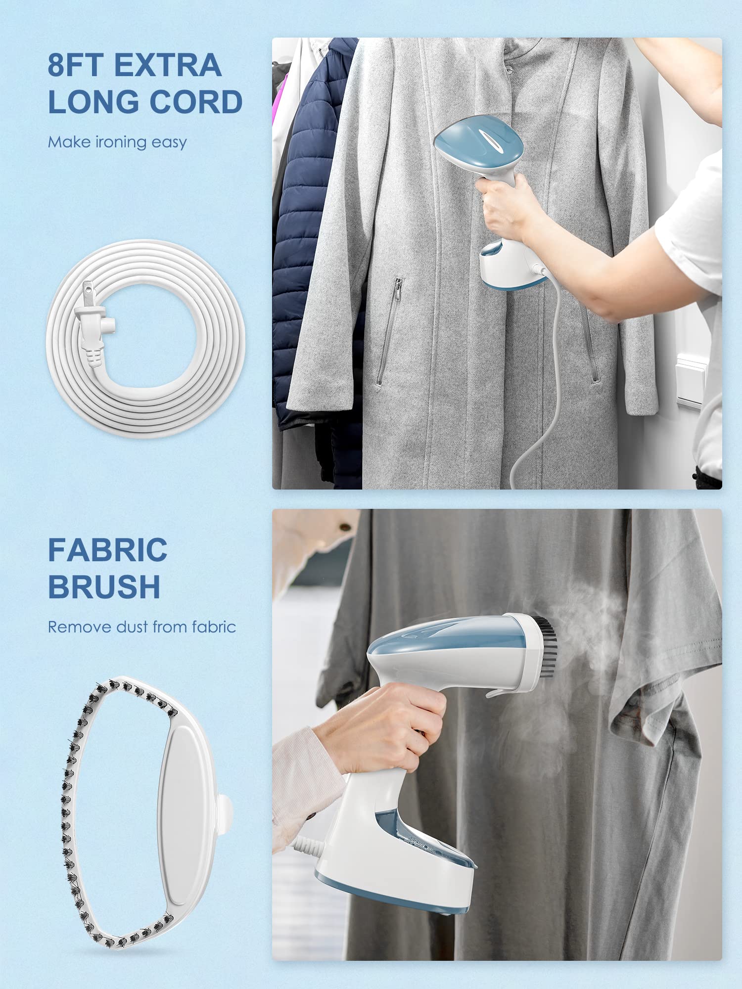 Reemix Steamer wide steam exit penetrates fabrics.