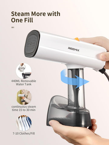Reemix vacuum steamer's portable design fits home, office, travel.