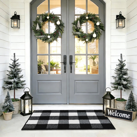 REFETONE buffalo plaid rug 24x36 with non-slip backing for entryway safety.