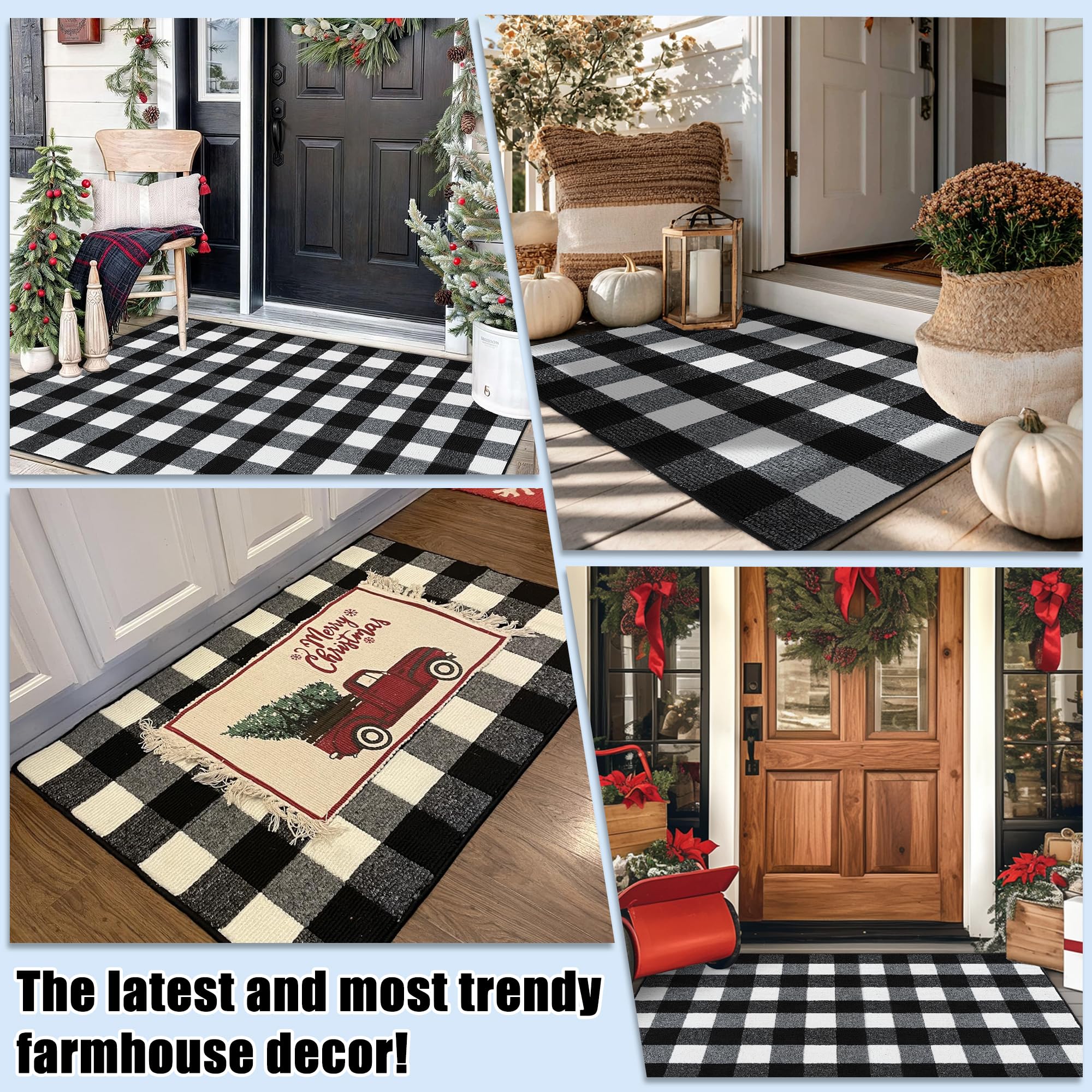REFETONE buffalo plaid rug machine-wash friendly for easy maintenance.