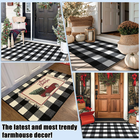 REFETONE buffalo plaid rug machine-wash friendly for easy maintenance.