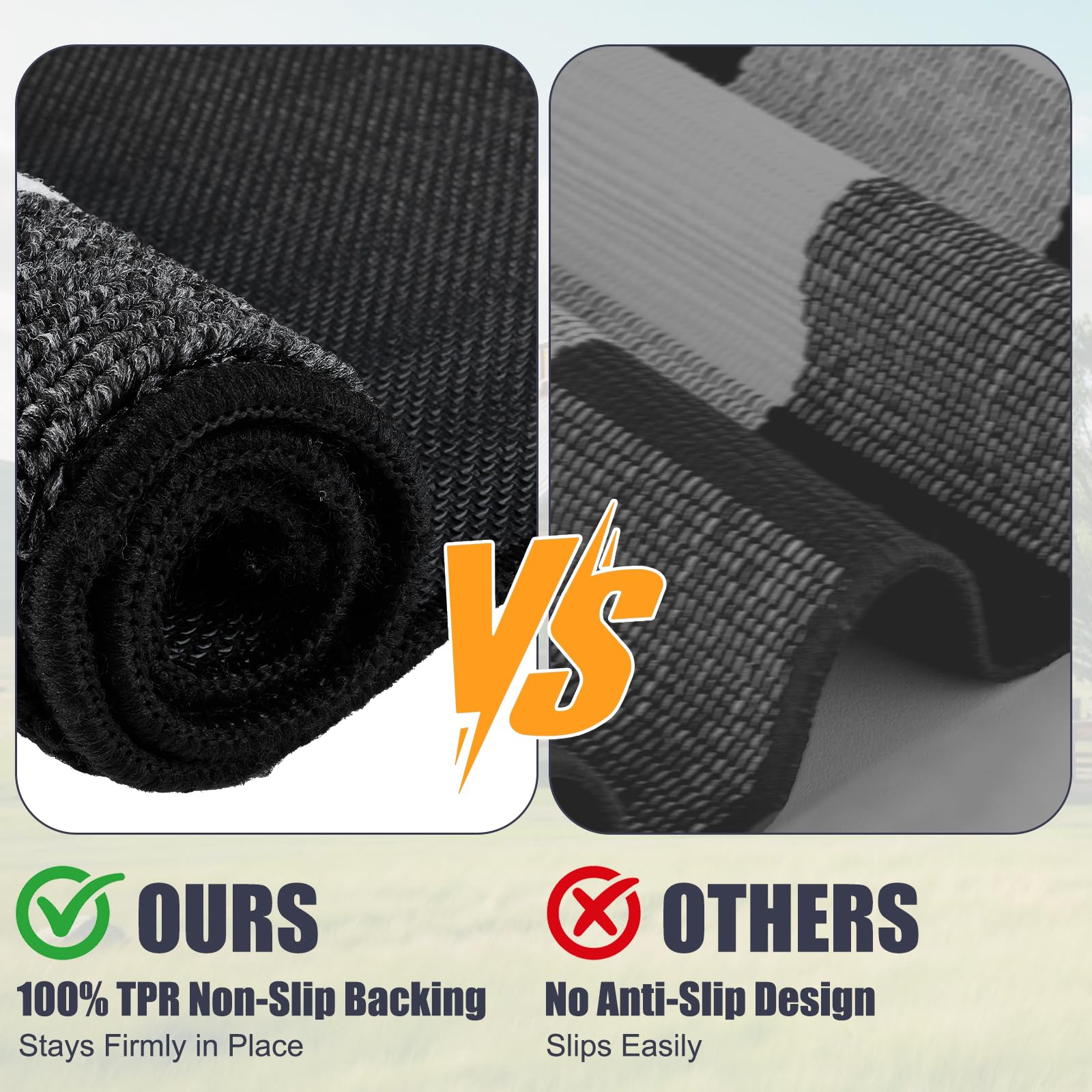 REFETONE buffalo plaid rug with rubber backing demonstrating non-slip stability on smooth floors.