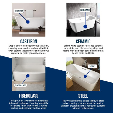 Refinished Bath Solutions bonds to porcelain, ceramic, fiberglass and enamel surfaces for lasting results.