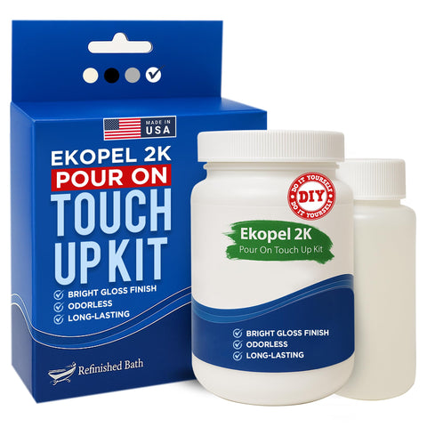 Refinished Bath Solutions Ekopel pour-on kit packaging for easy at-home refinishing.