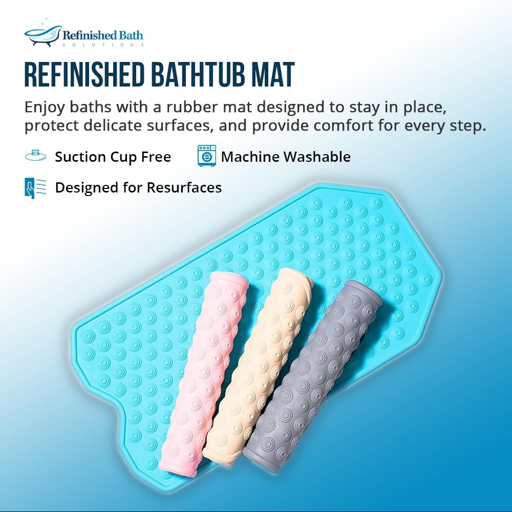 Refinished Bath Solutions wave-texture mat provides grip without suction cups.