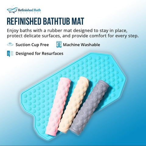 Refinished Bath Solutions wave-texture mat provides grip without suction cups.