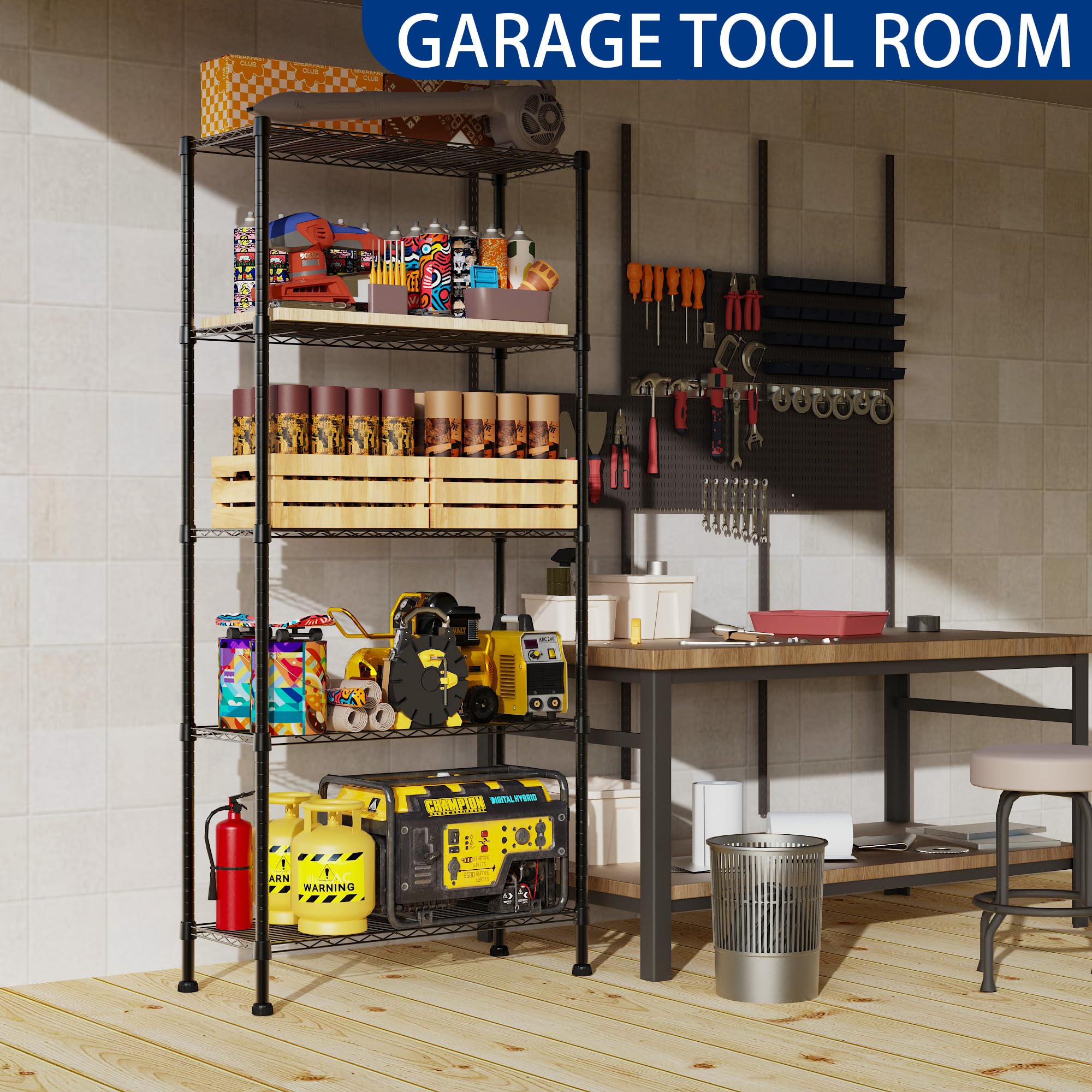 REGILLER 5-Wire Shelving unit, side view, compact laundry space organizer.