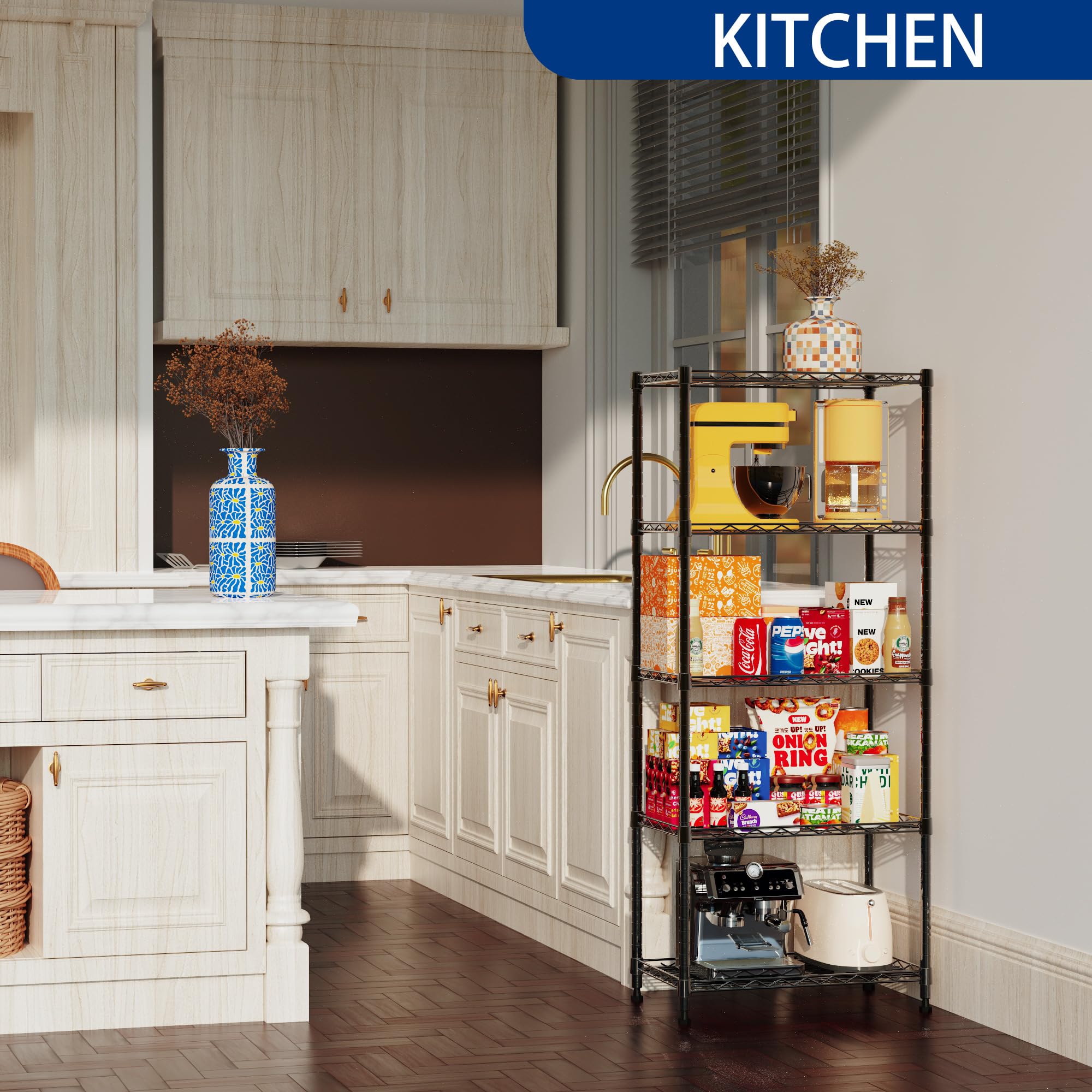 REGILLER 5-Wire Shelving side view highlights compact footprint for tight corners.