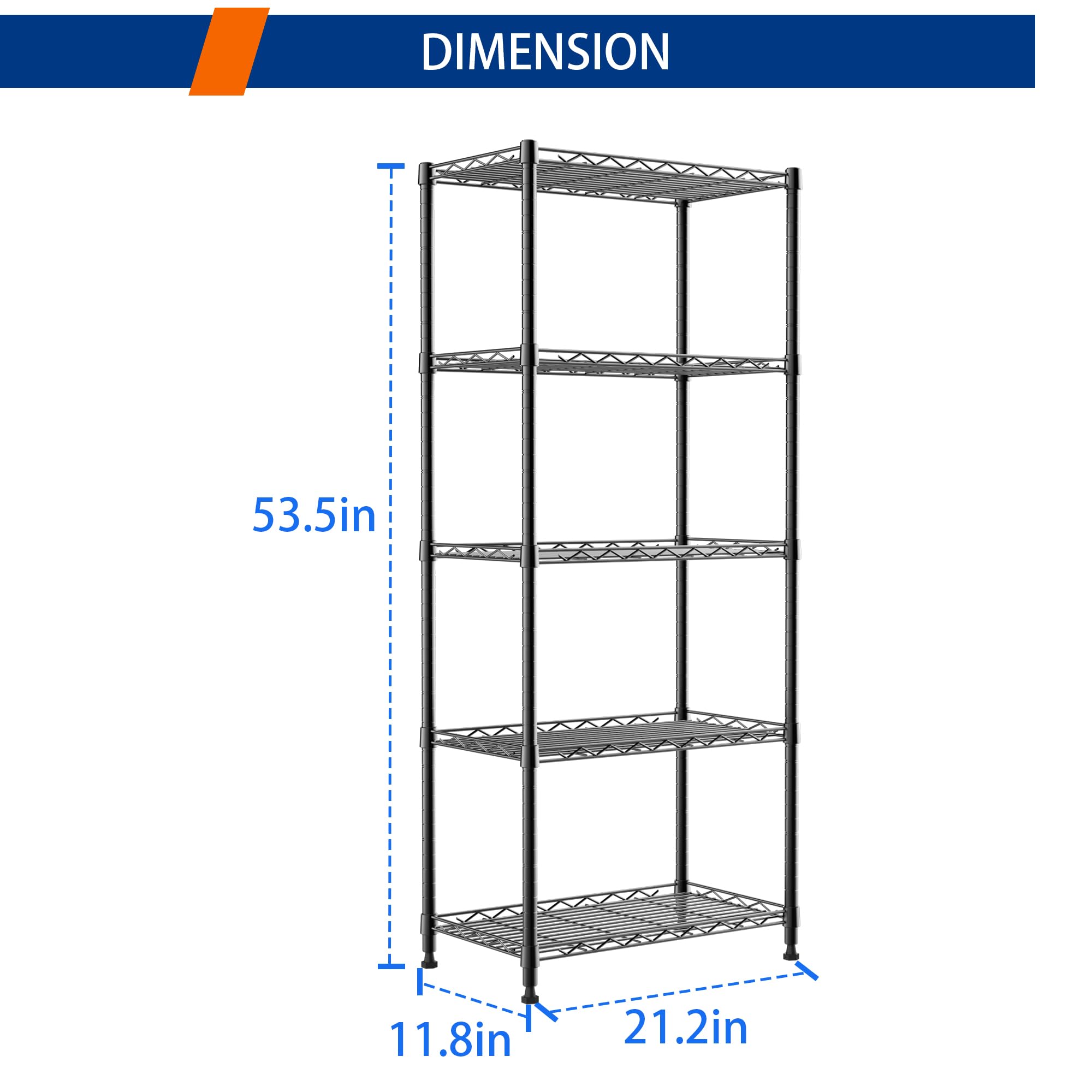 REGILLER 5-Wire Shelving sturdy steel frame supports heavy loads safely.