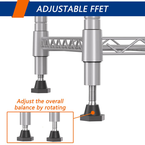 REGILLER adjustable feet stabilize the rack on uneven floors