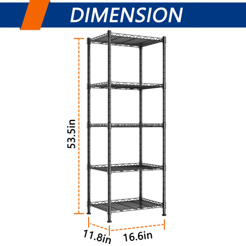 REGILLER 5-Wire shelving unit assembly image illustrating tool-free setup.