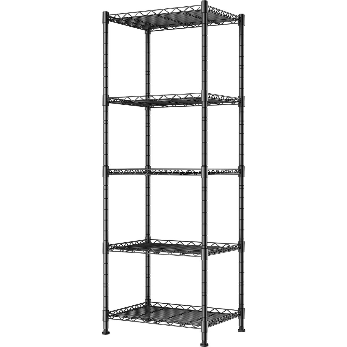 REGILLER 5-Wire shelving unit front view shows sturdy black metal frame for durable storage.