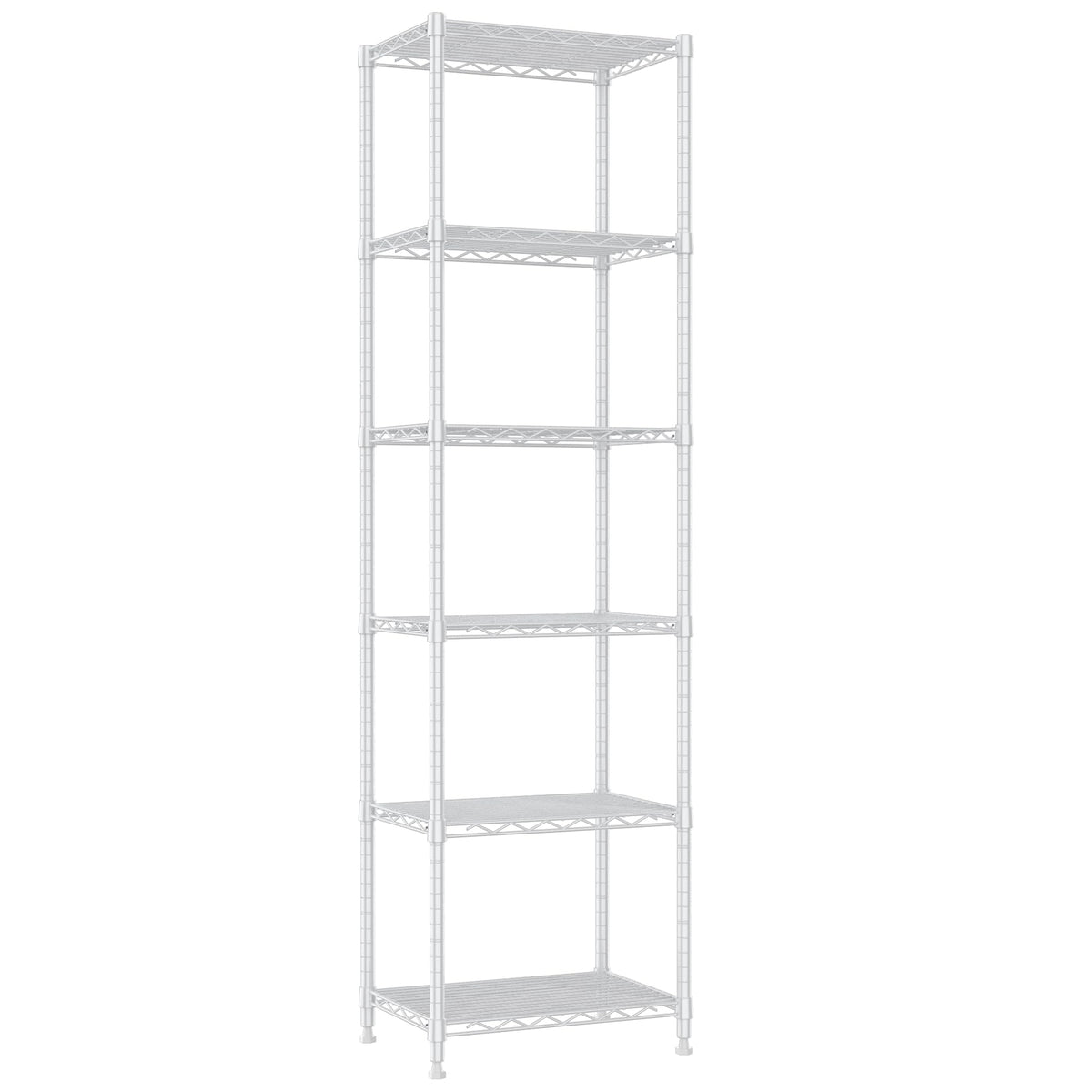 REGILLER 6-tier shelving unit in white for durable laundry and pantry storage.