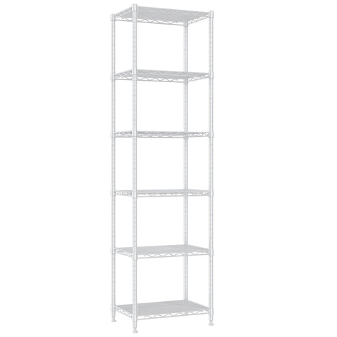 REGILLER 6-tier shelving unit in white for durable laundry and pantry storage.