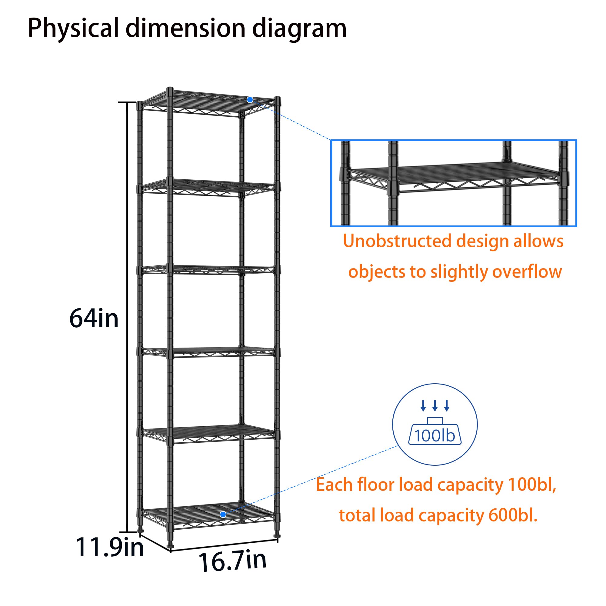 REGILLER 6-Wire Shelving Unit adjustable shelves enable customizable storage.