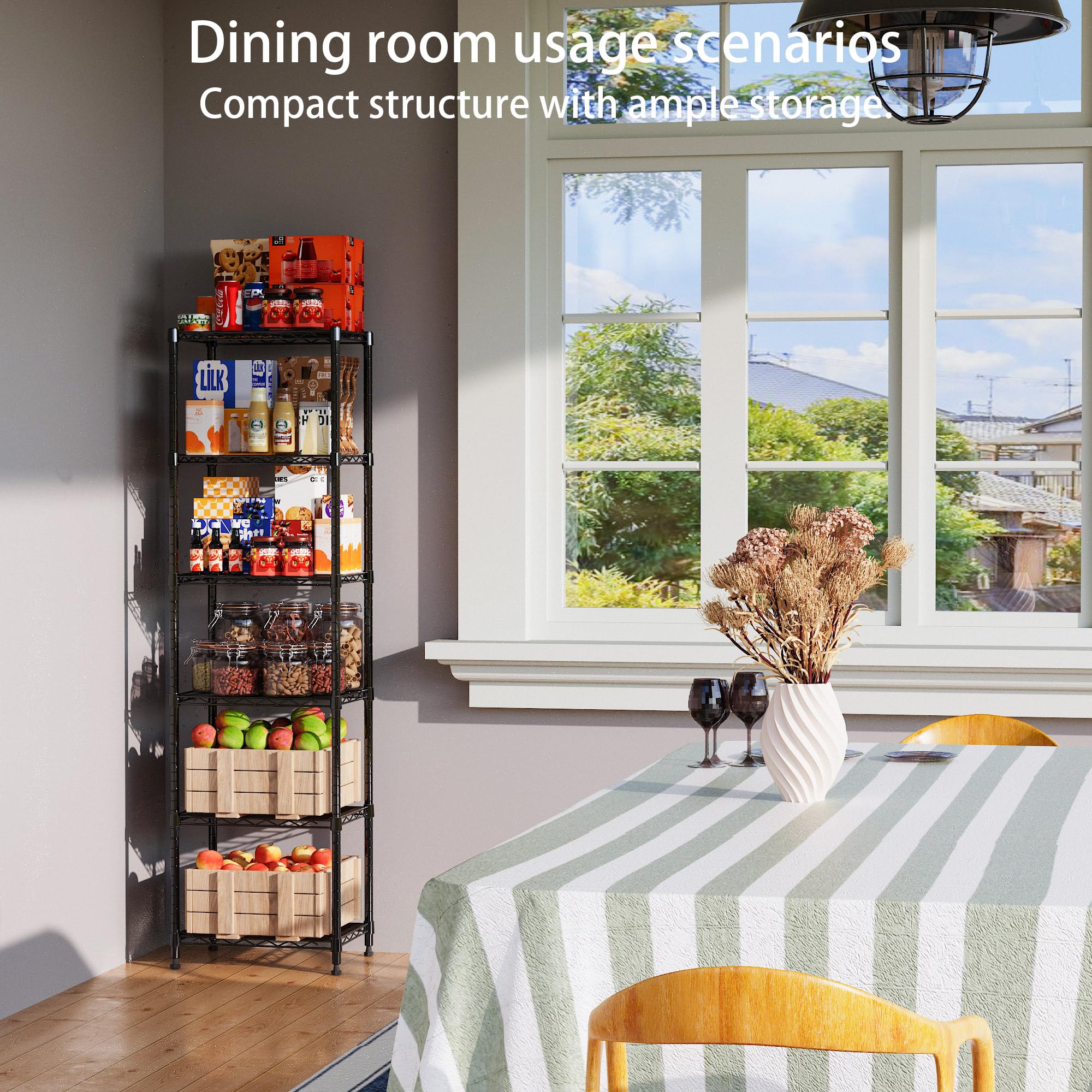 REGILLER 6-Wire Shelving Unit close-up steel tube highlights durable construction.