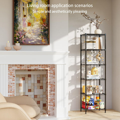 REGILLER 6-Wire Shelving Unit side profile demonstrates slim fit for corners.