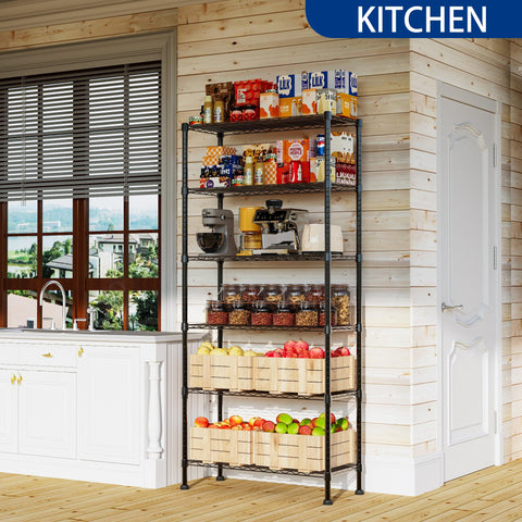 REGILLER steel storage rack sturdy design keeps kitchens and baths organized.