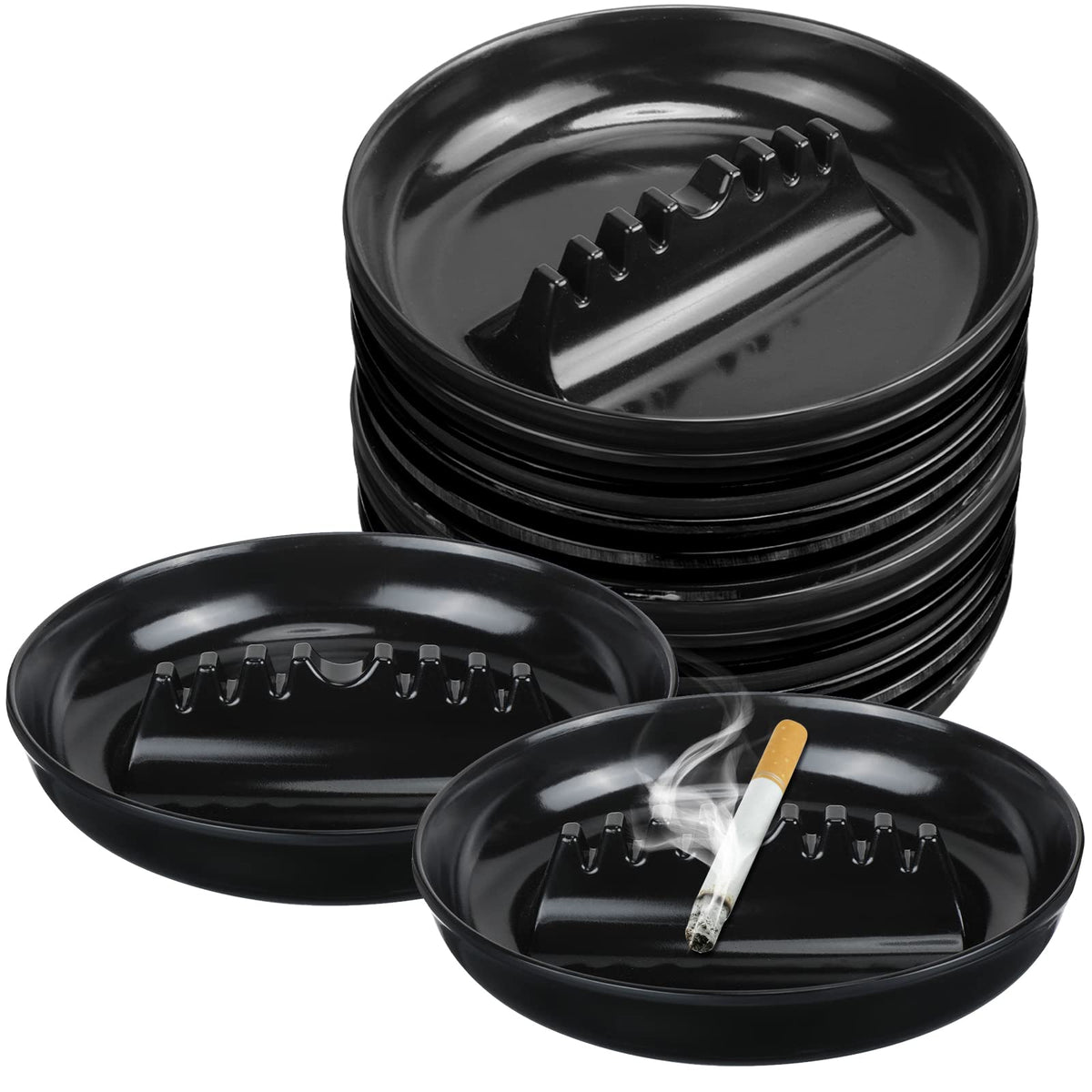 Reginary round ashtray large black for indoor and outdoor use.