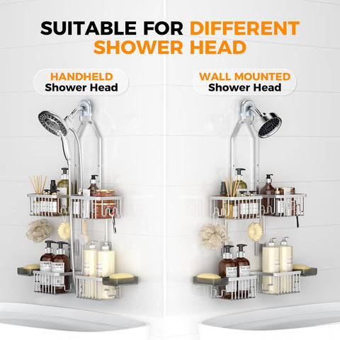 REINHARDT shower caddy increases storage with spacious shelves for bottles and skincare