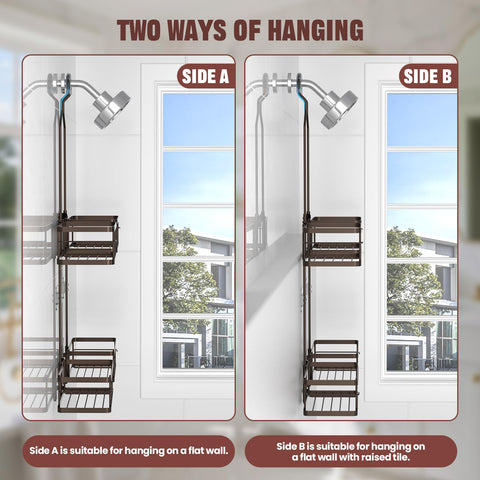 Reinhardt large-capacity bronze shower caddy helps organize items neatly.