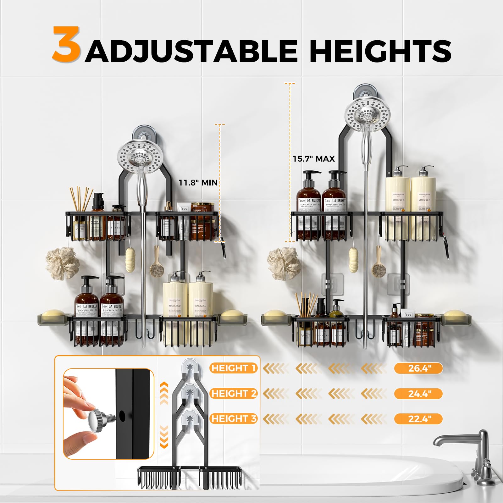 Three-level height adjustable REINHARDT caddy in use