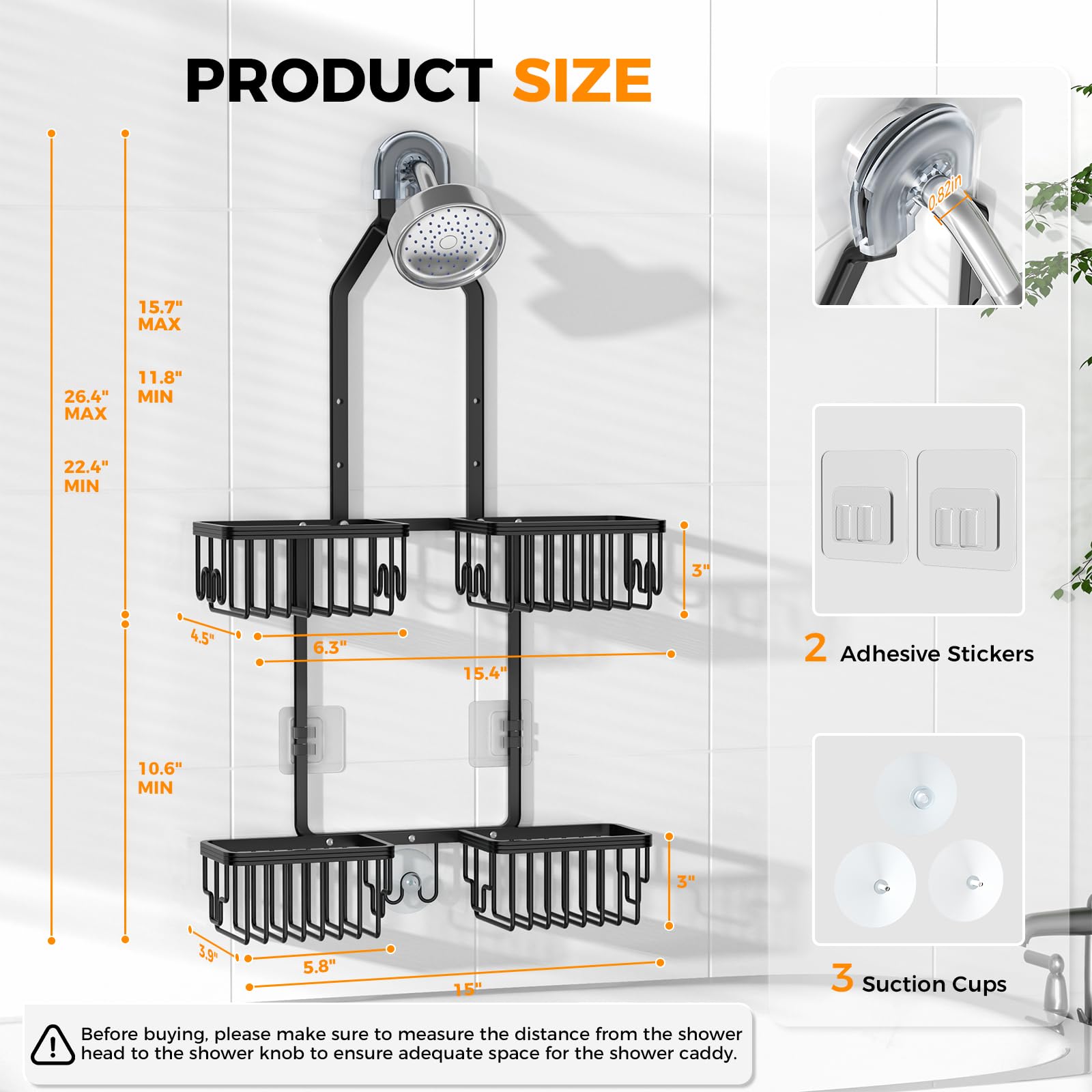 Eight side hooks and razor holders on REINHARDT shower caddy
