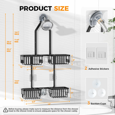 Eight side hooks and razor holders on REINHARDT shower caddy